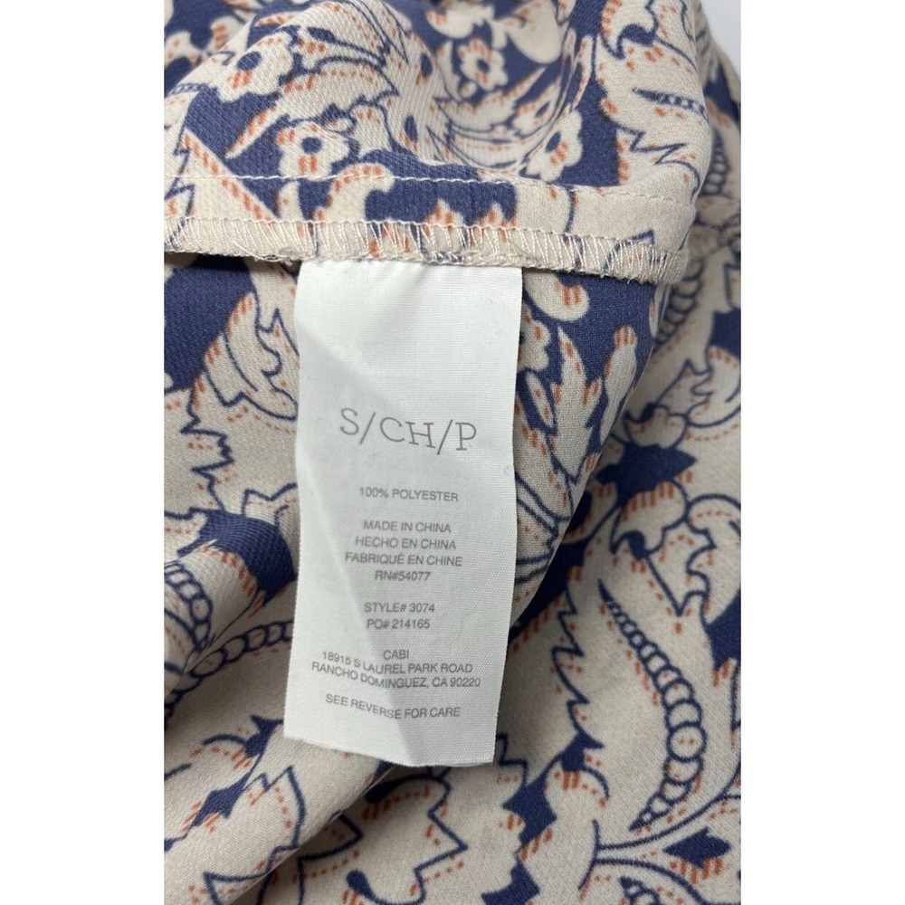 Cabi Style 3074 Blue and Cream Flutter Sleeve Damask Blouse Small - Picture 8 of 8
